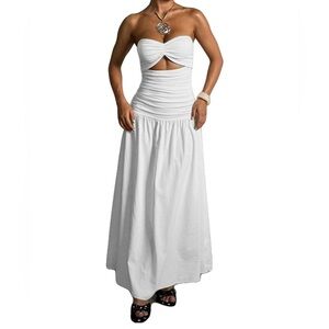 Strapless White Maxi Dress with Twist Front